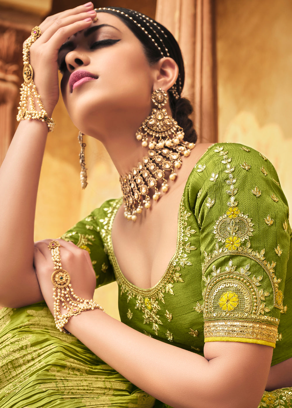 Olivetone Green Heavy Embroidered Lehenga