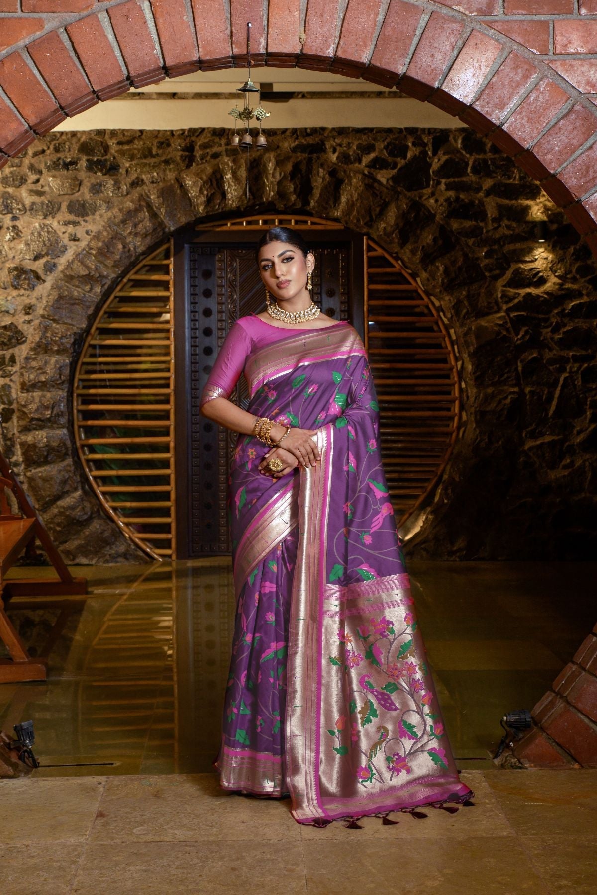 Rose Quartz Purple Banarasi Paithani Silk Saree