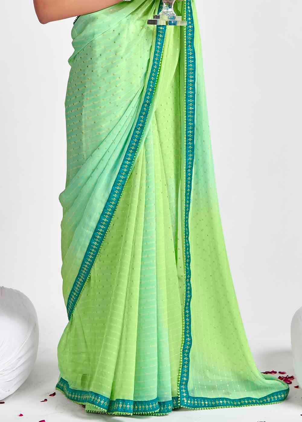 De York Green and Blue Printed Georgette Saree