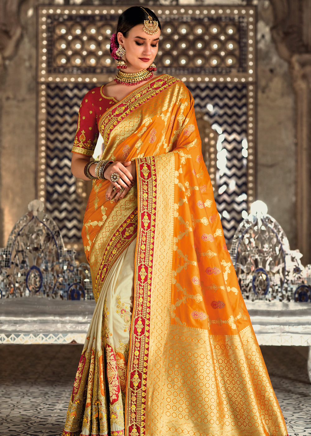 Marzipan Yellow Zari Woven Designer Banarasi Saree