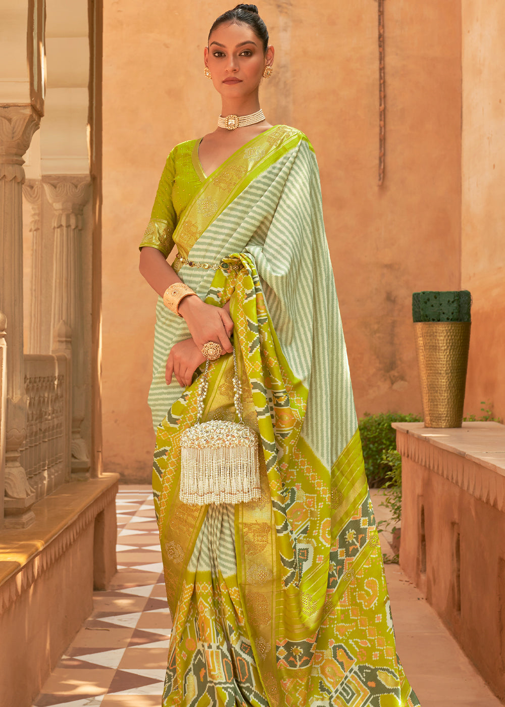 Lemon Green Patola Silk Saree