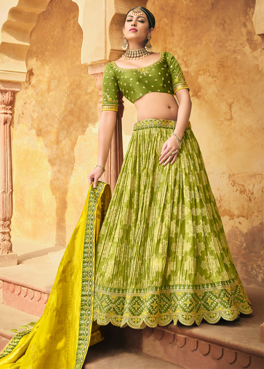 Olivetone Green Heavy Embroidered Lehenga