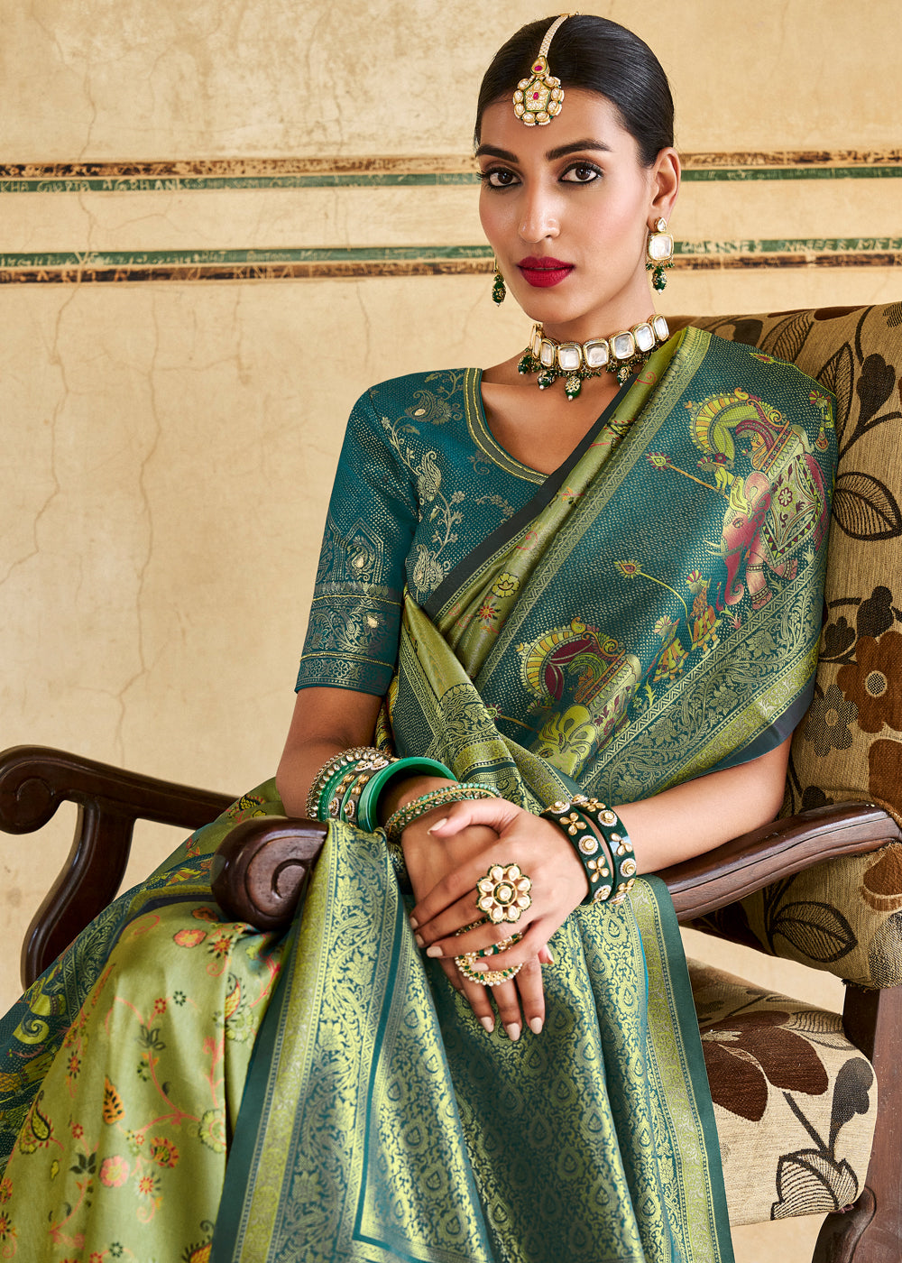 Barley Green Designer Banarasi Saree