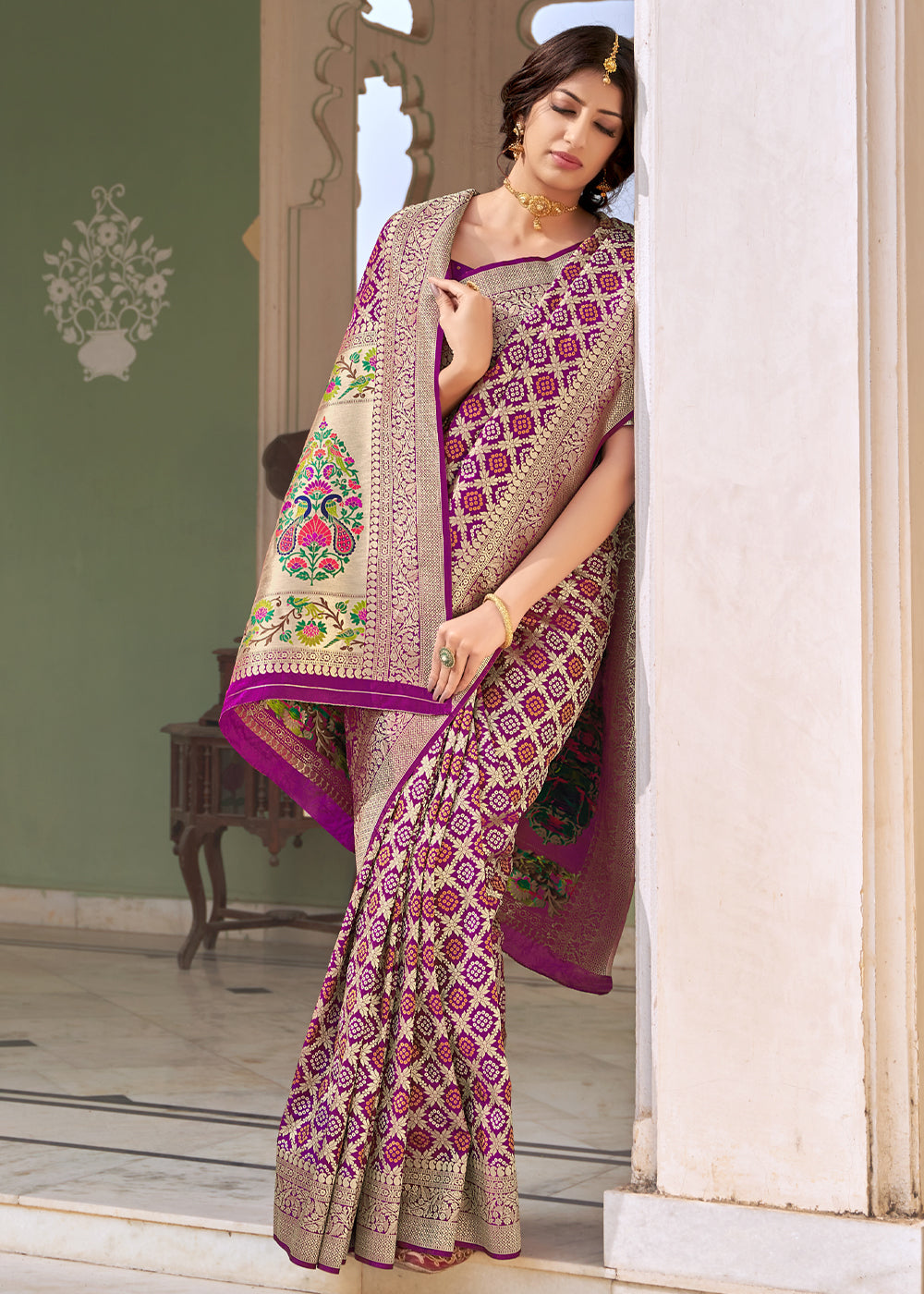 Cannon Purple Zari Woven Banarasi Brocade Saree