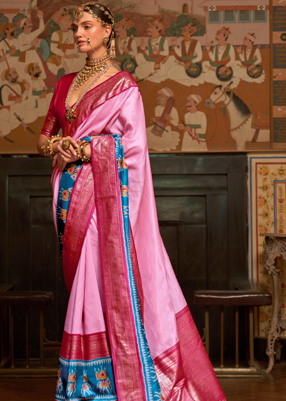 Illusion Pink and Red Banarasi Patola Saree