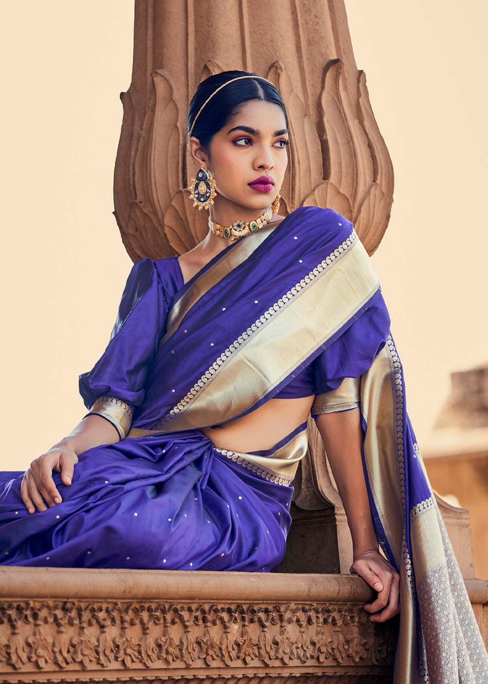 Cosmic Cobalt Blue Woven Banarasi Satin Silk Saree