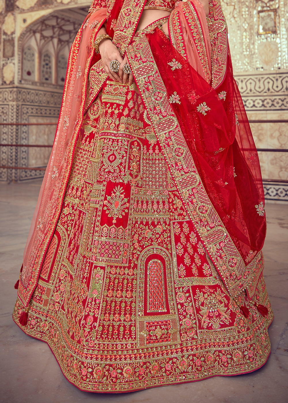 Thunderbird Red Heavy Embroidered Designer Lehenga