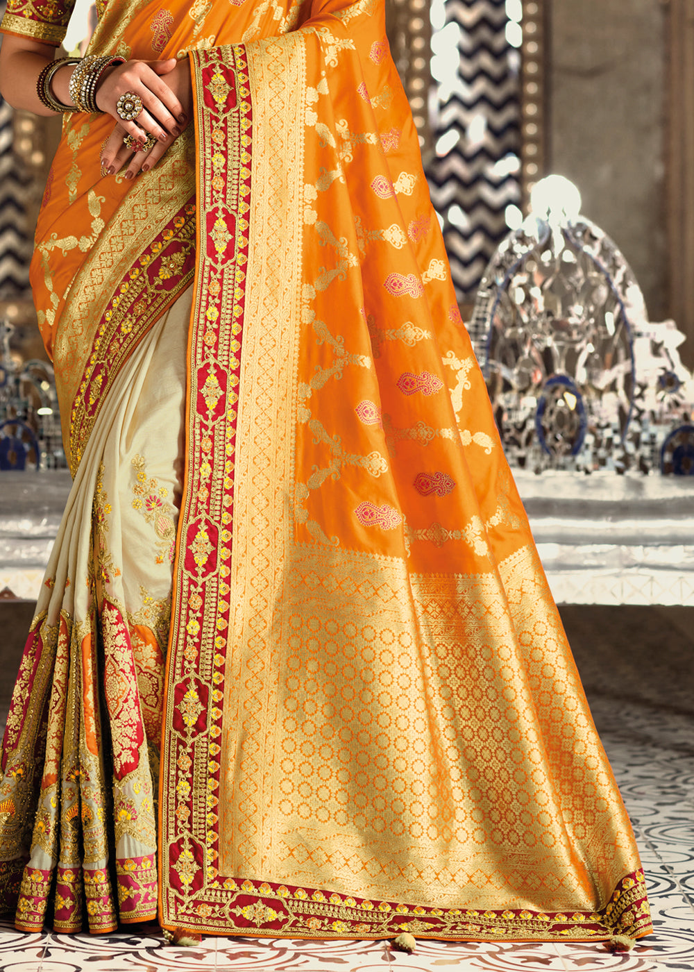 Marzipan Yellow Zari Woven Designer Banarasi Saree