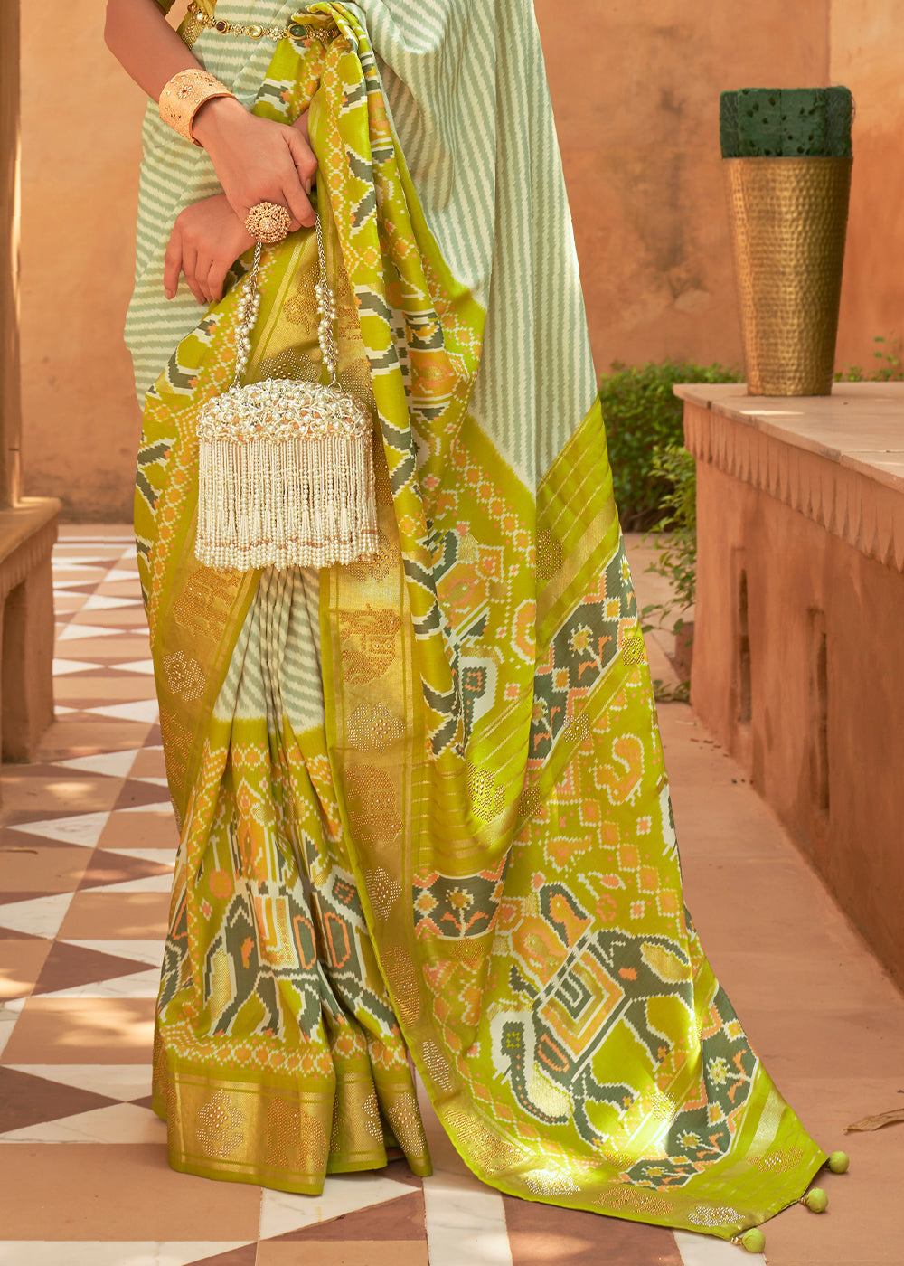 Lemon Green Patola Silk Saree