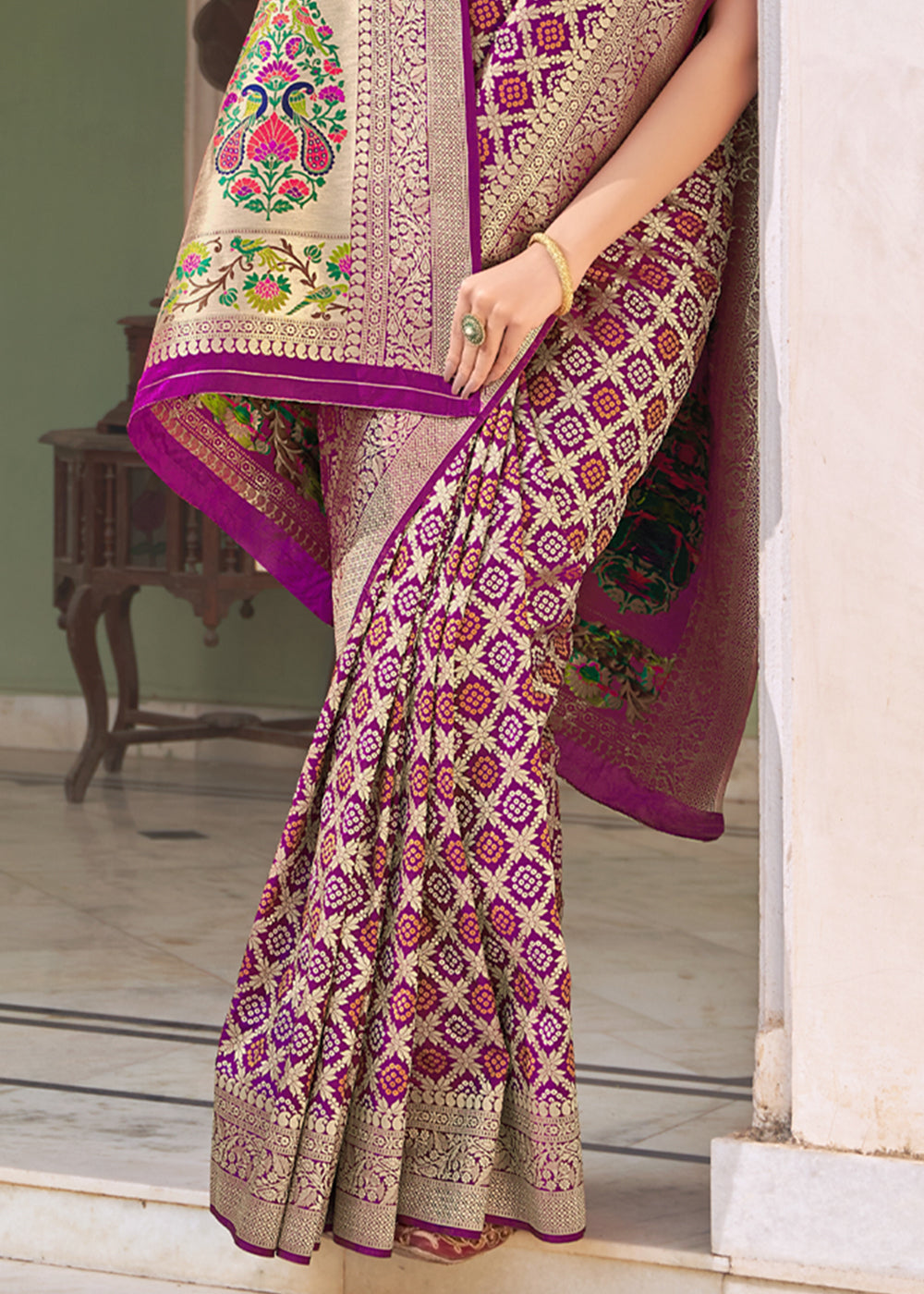 Cannon Purple Zari Woven Banarasi Brocade Saree