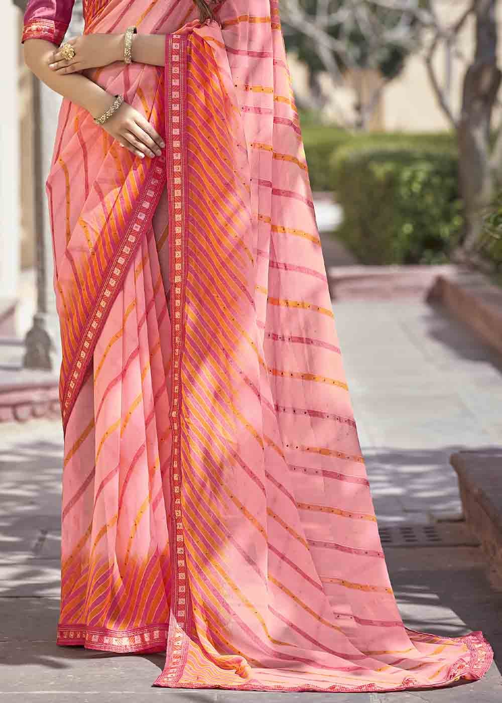 Deep Blush Pink Printed Georgette Saree