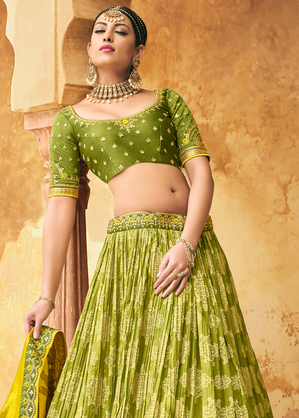 Olivetone Green Heavy Embroidered Lehenga