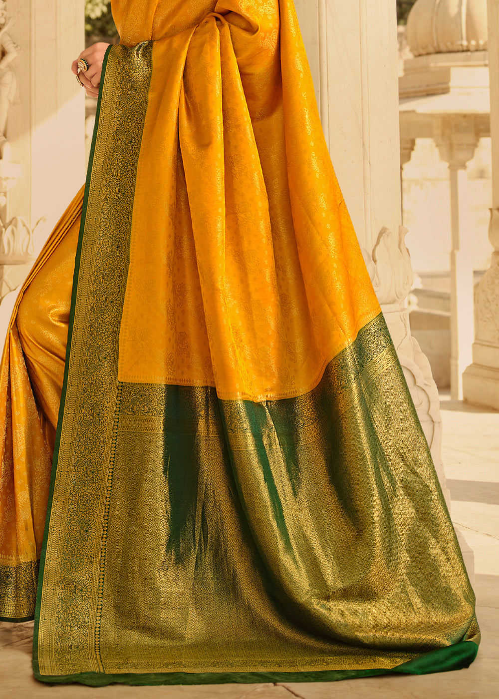 Sea Yellow and Green Zari Woven Kanjivaram Saree