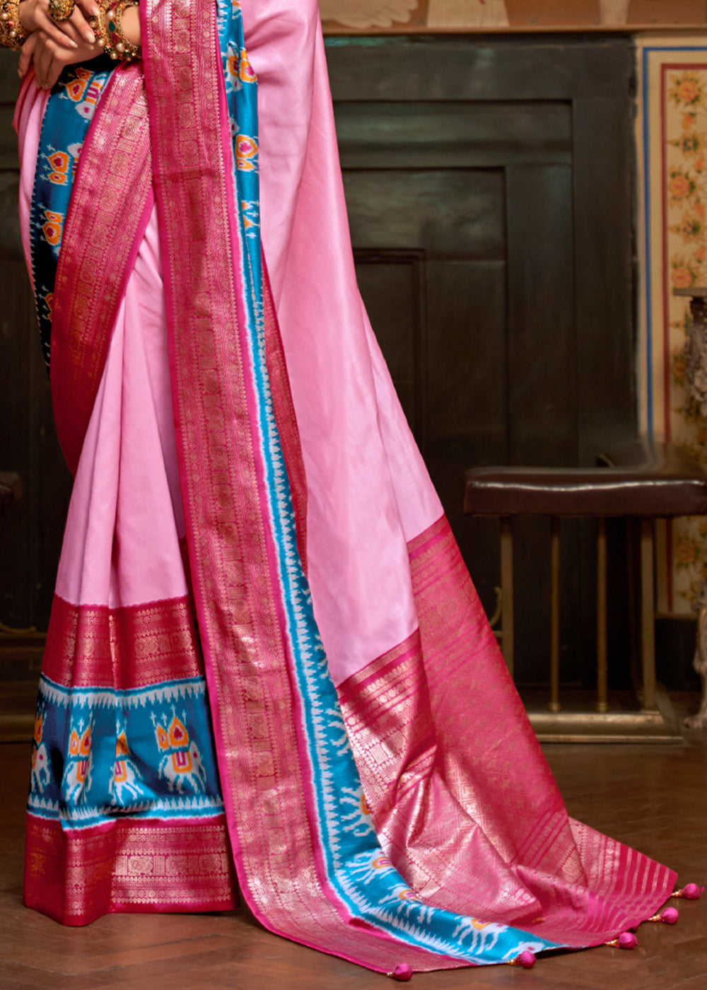 Illusion Pink and Red Banarasi Patola Saree