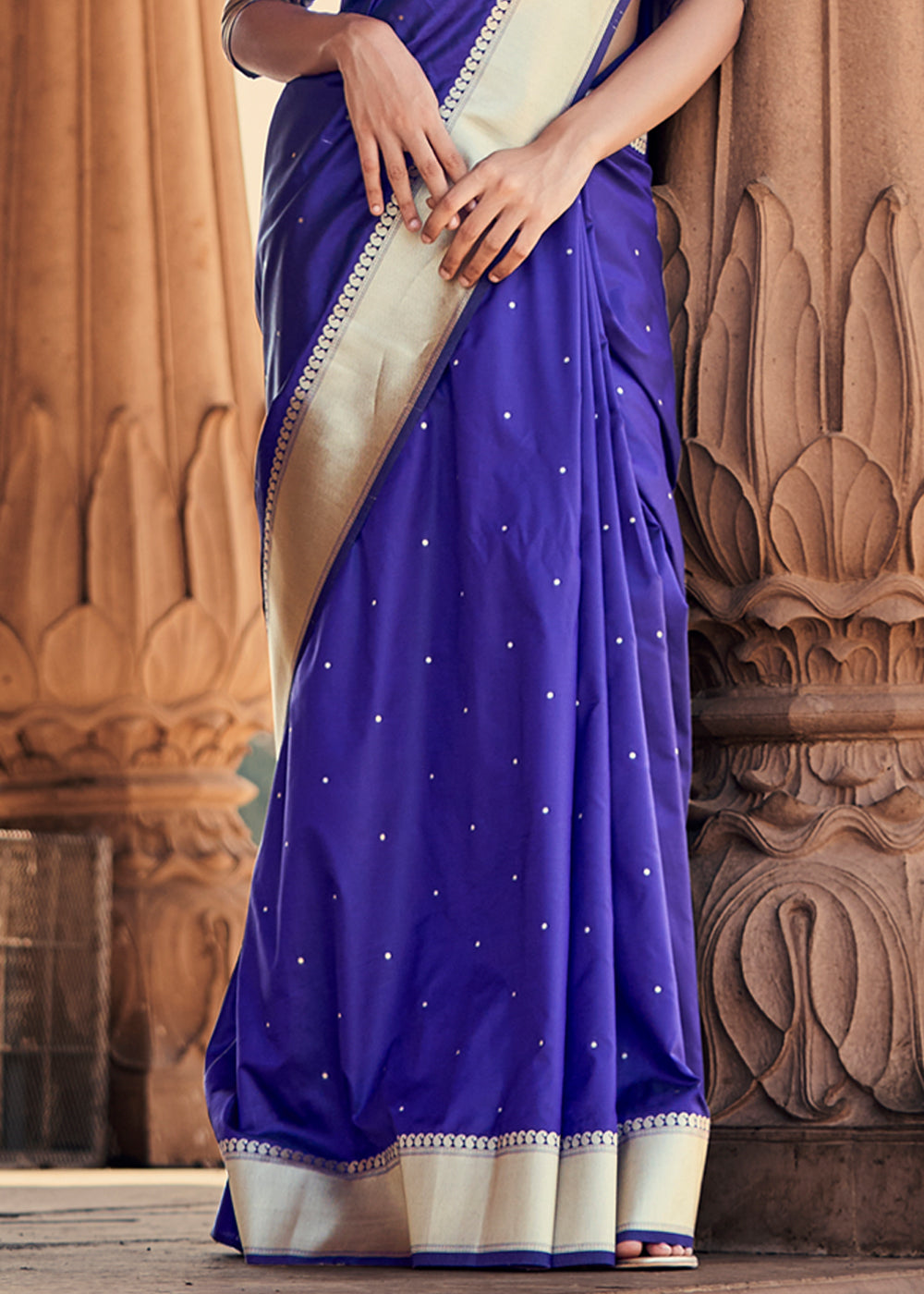 Cosmic Cobalt Blue Woven Banarasi Satin Silk Saree