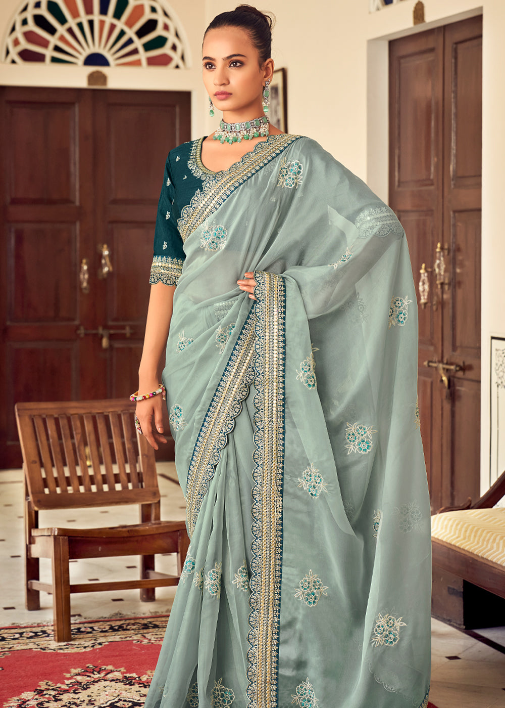 Stack Blue Woven Banarasi Georgette Silk Saree