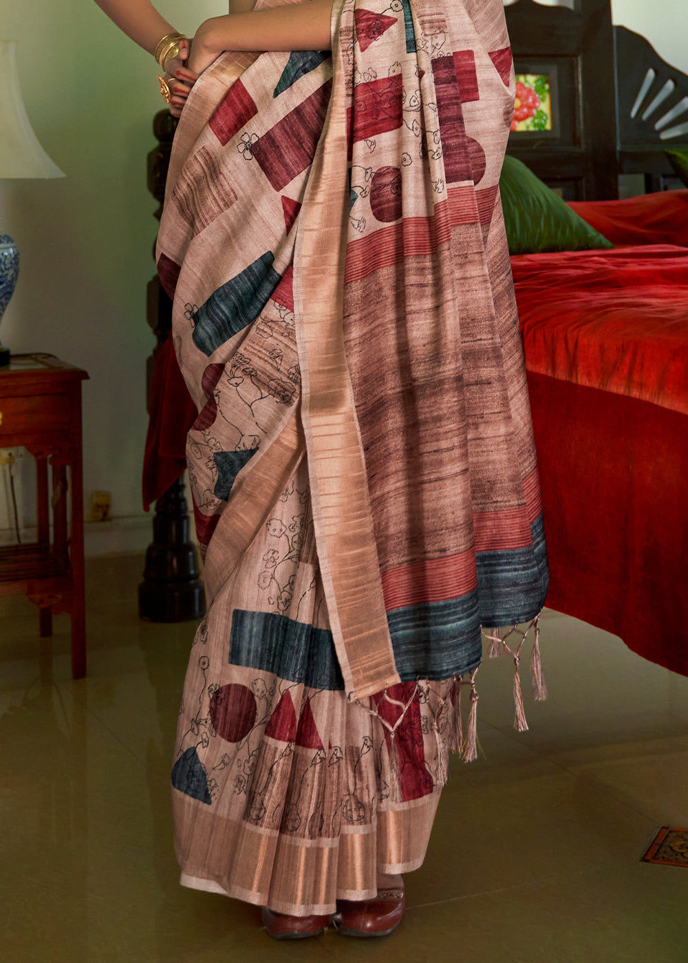 Oriental Pink Designer Printed Silk Saree