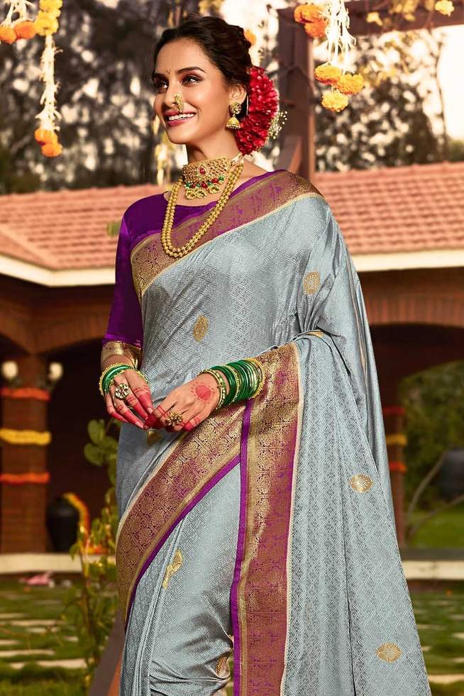 Edward Grey Zari Woven Kanjivaram Saree