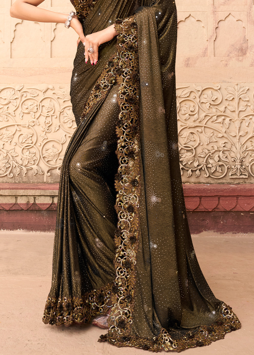 Irish Brown Designer Silk Saree