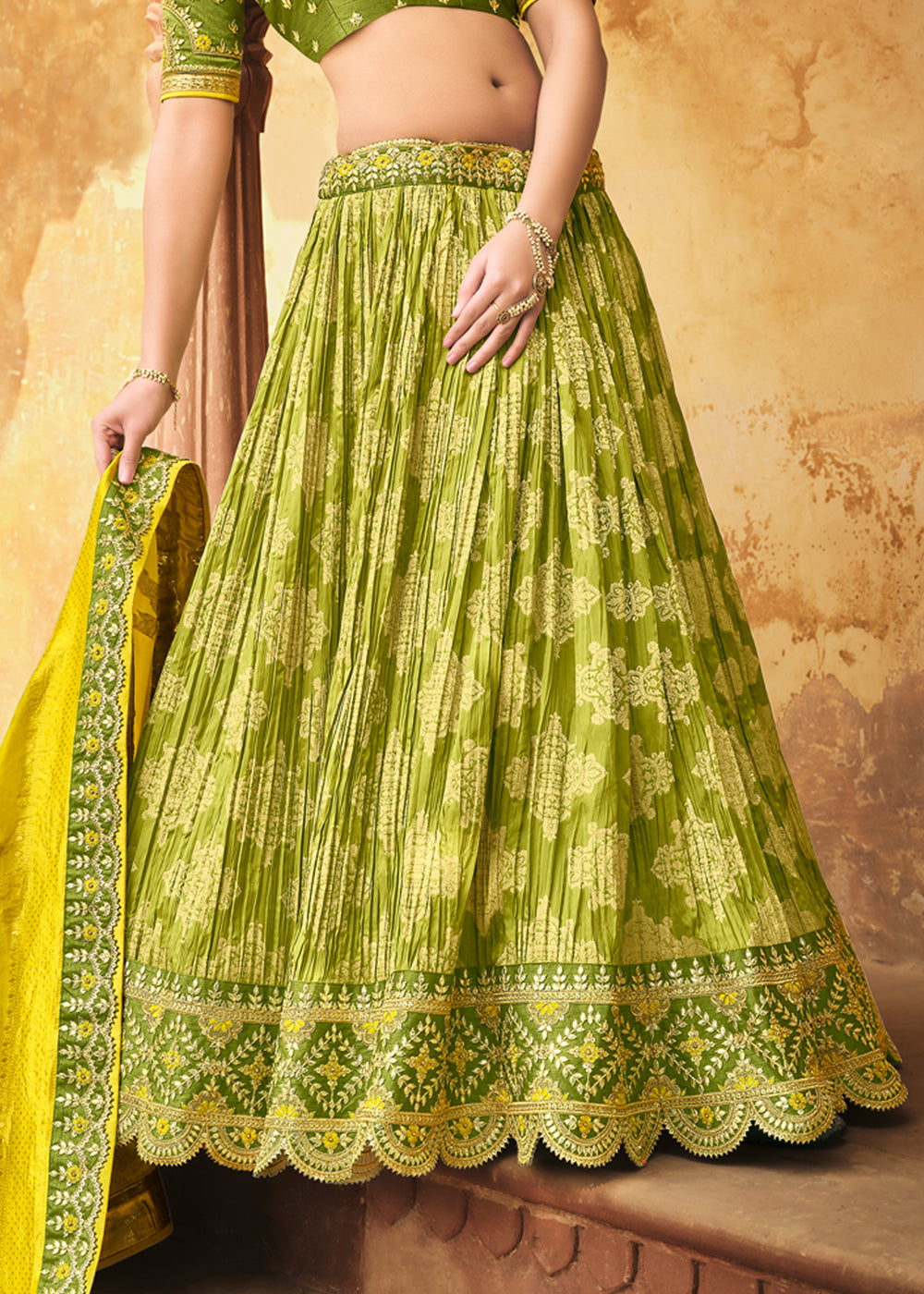 Olivetone Green Heavy Embroidered Lehenga