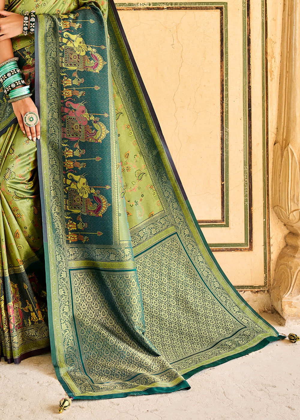 Barley Green Designer Banarasi Saree