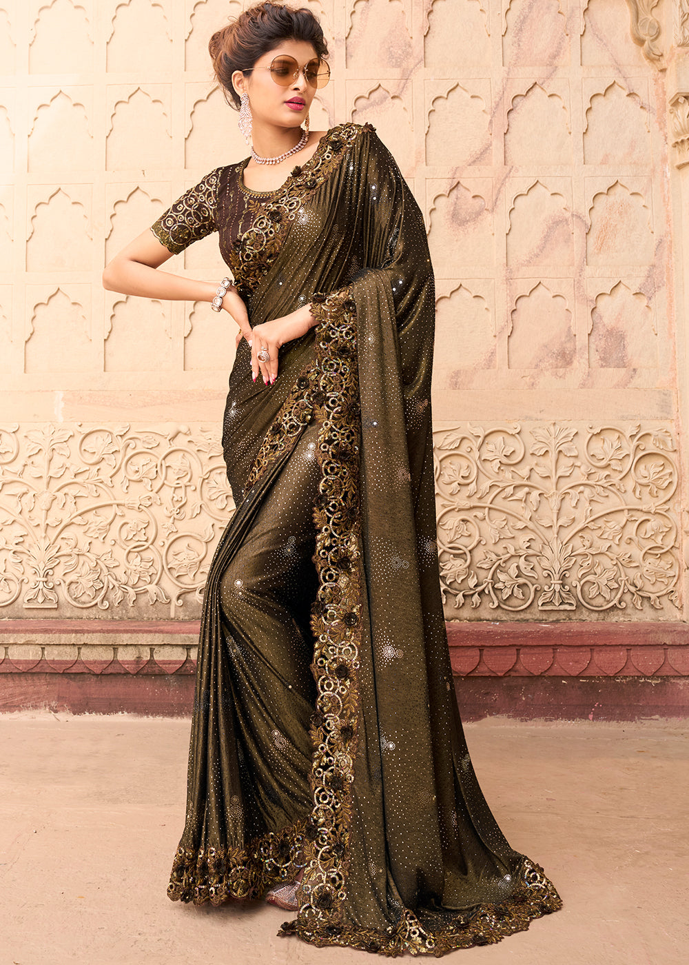 Irish Brown Designer Silk Saree