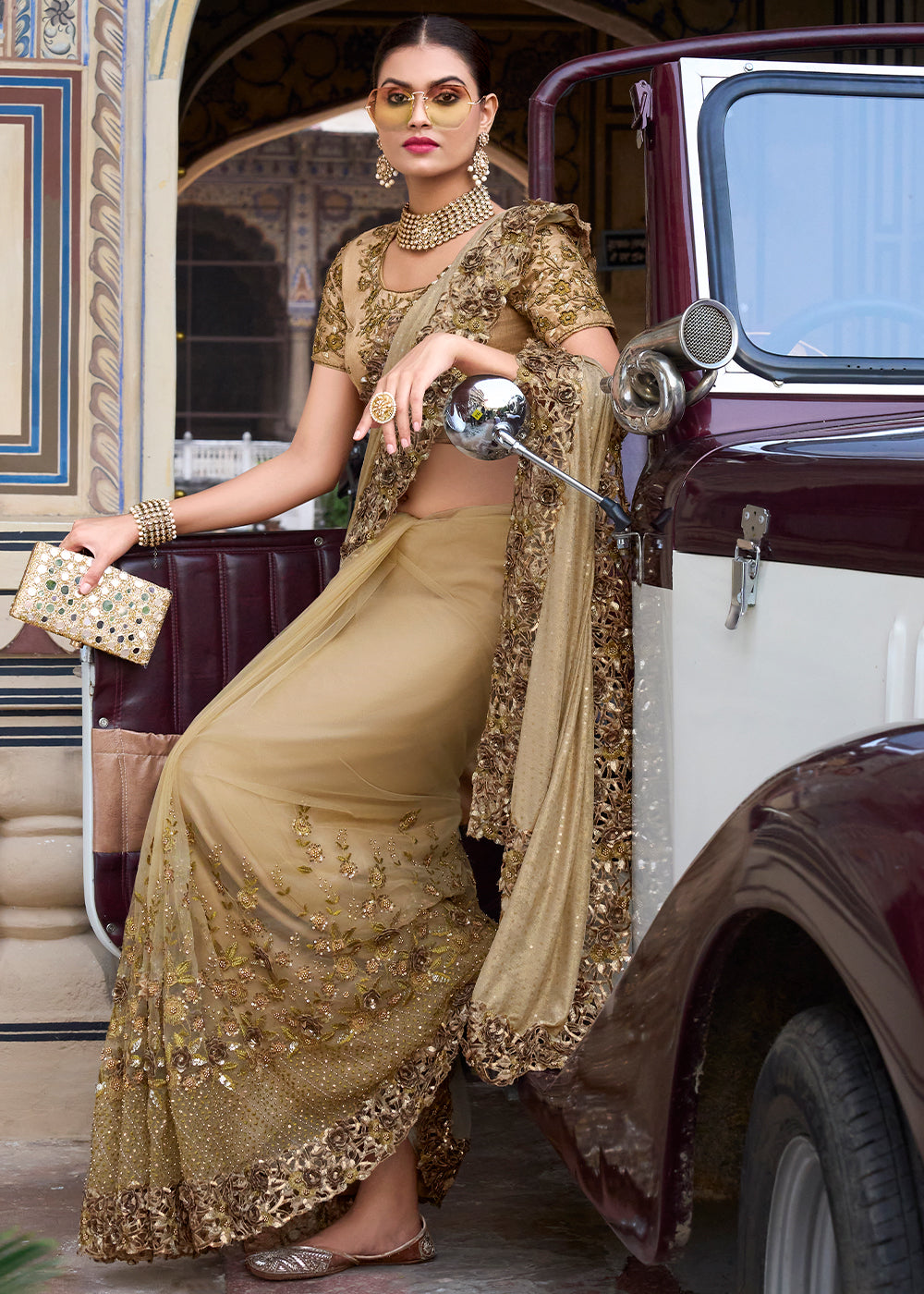 Antique Brown Designer Silk Saree