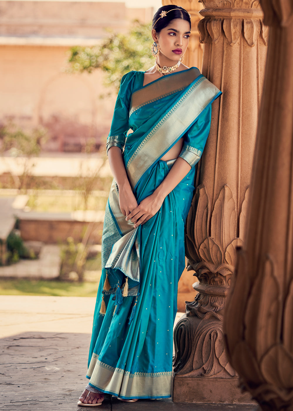 Java Blue Woven Banarasi Satin Silk Saree