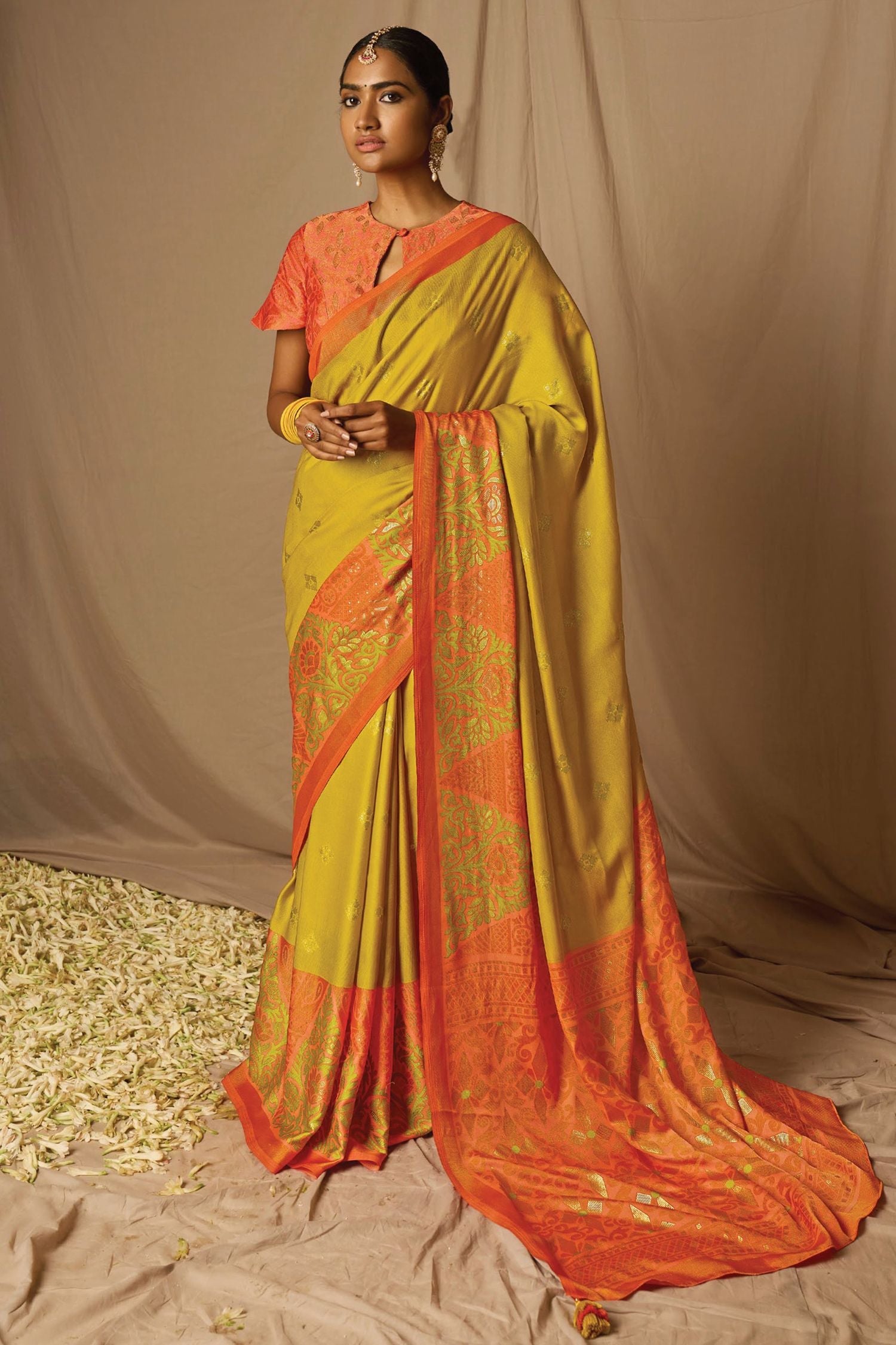 Anzac Yellow Woven Banarasi Silk Saree