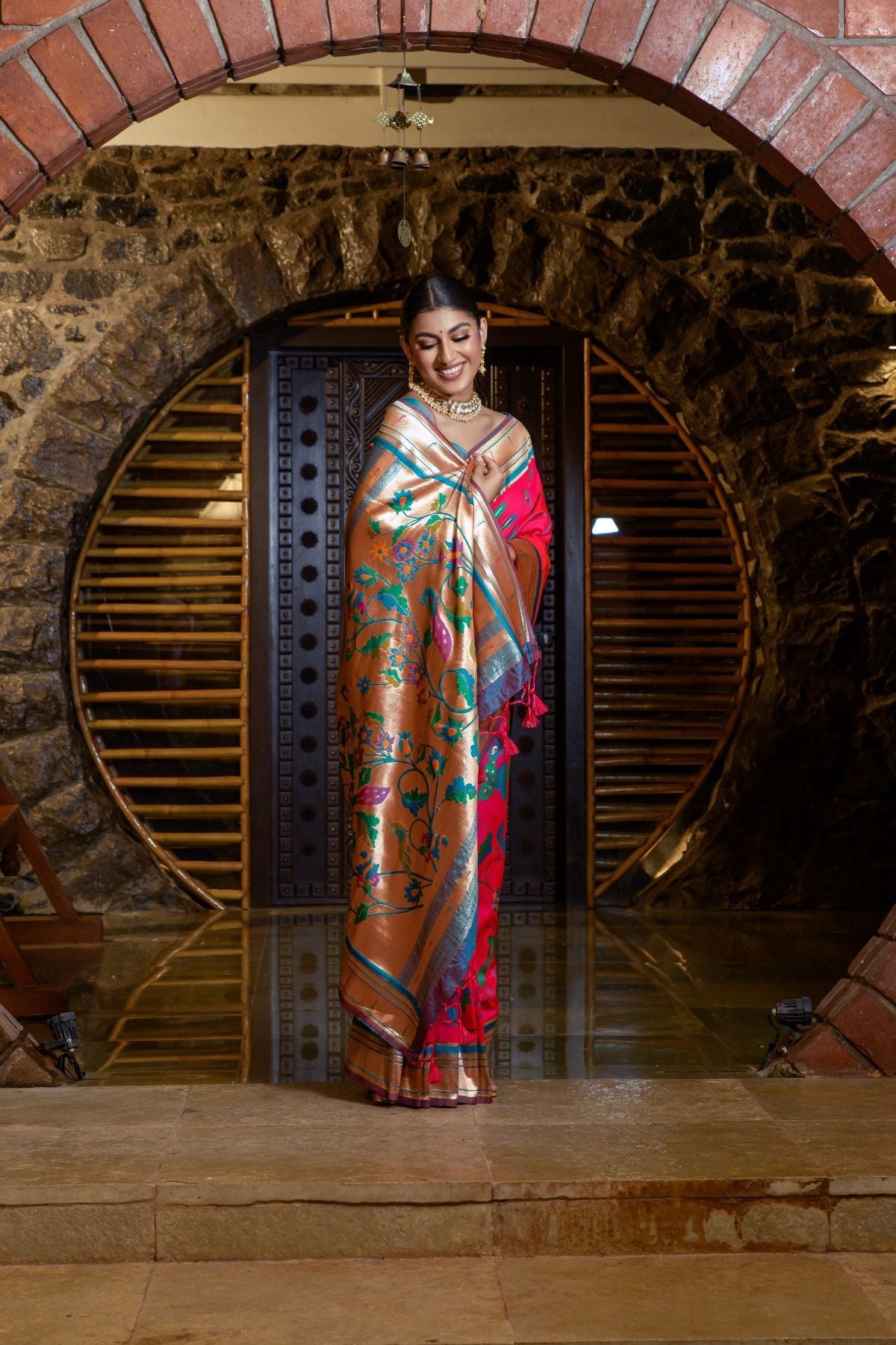 Scarlet Red Banarasi Paithani Silk Saree