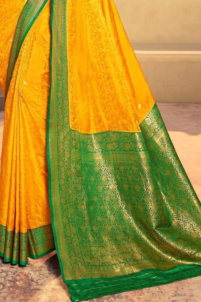 Fuel Yellow Zari Woven Kanjivaram Saree