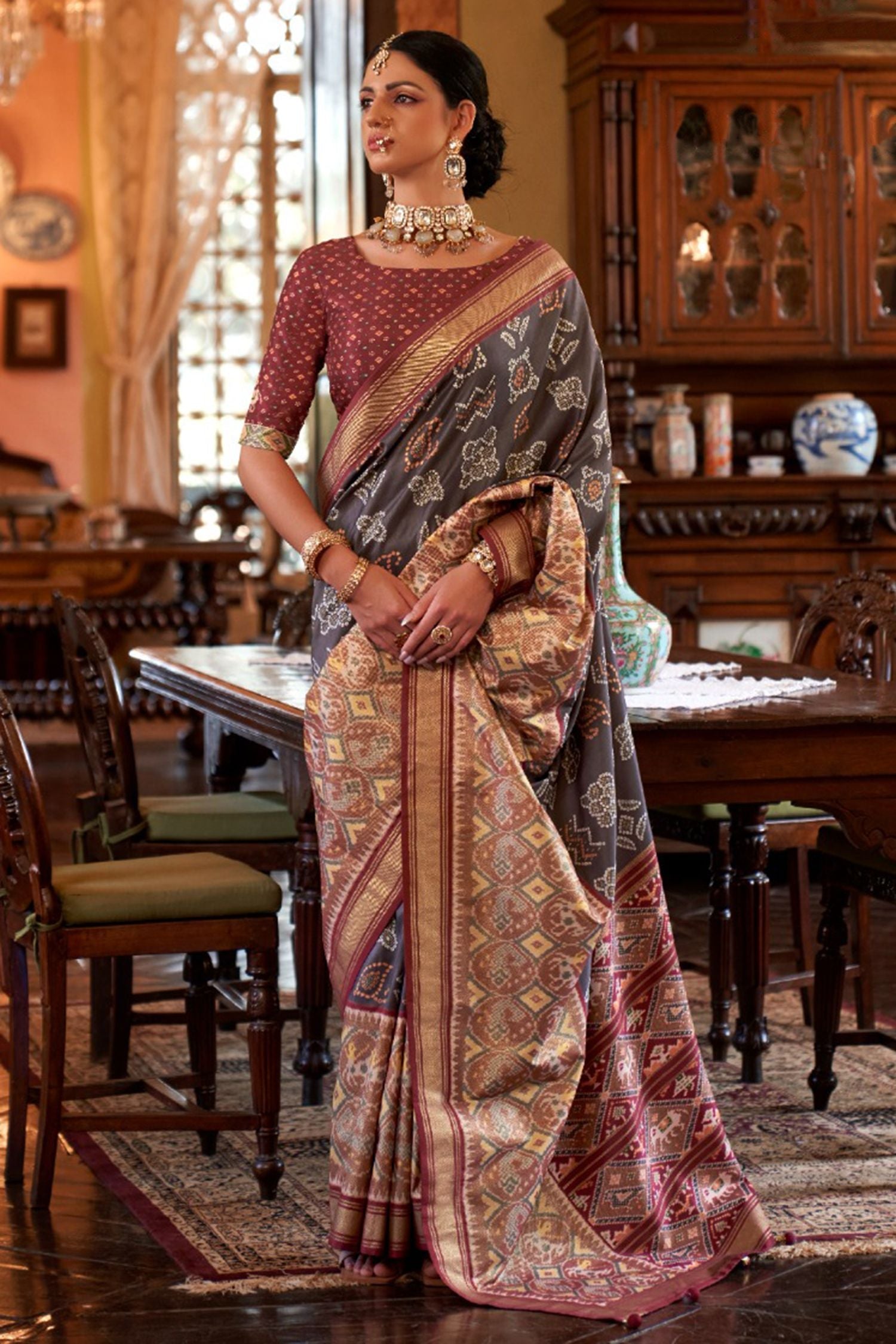 Dorado Grey Woven Patola Silk Saree