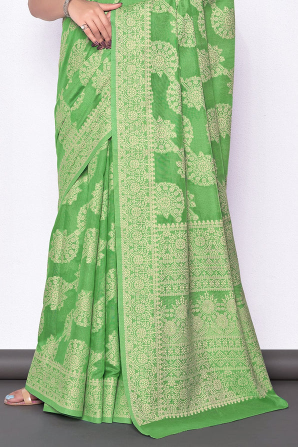 Fern Green Cotton Saree