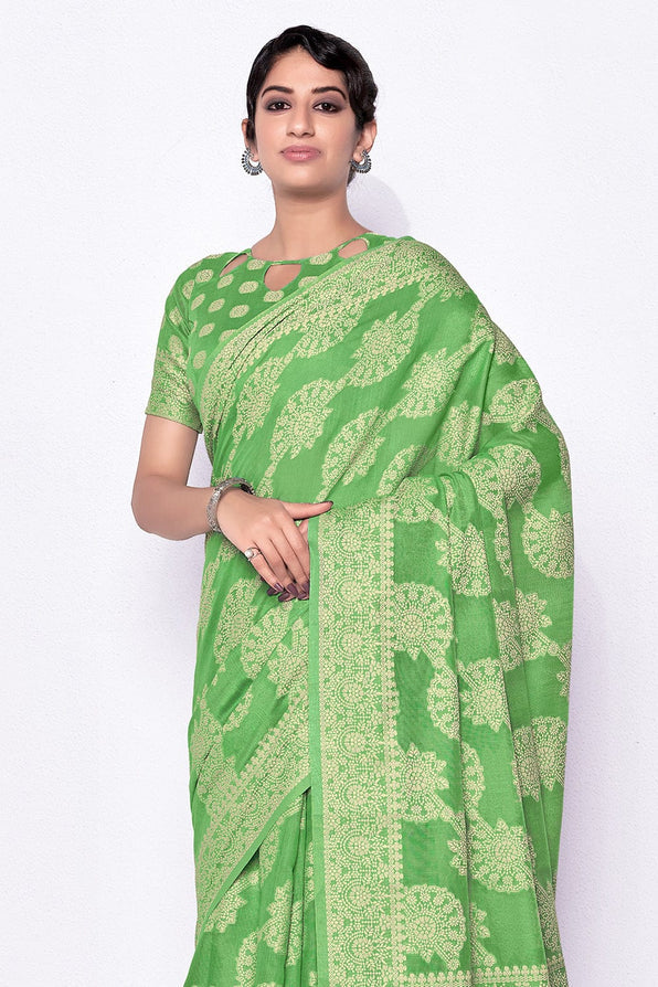 Fern Green Cotton Saree