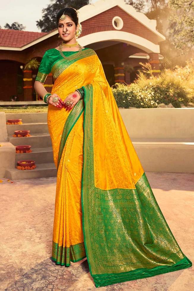 Fuel Yellow Zari Woven Kanjivaram Saree