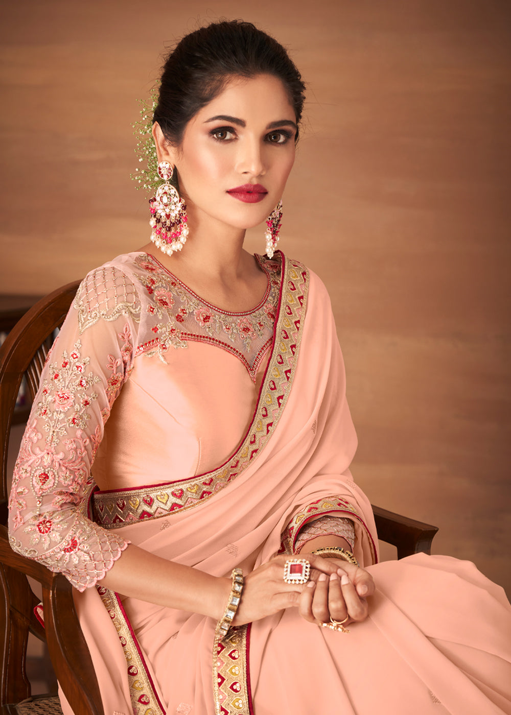 Rose Light Pink Designer Saree with Embroidered Blouse