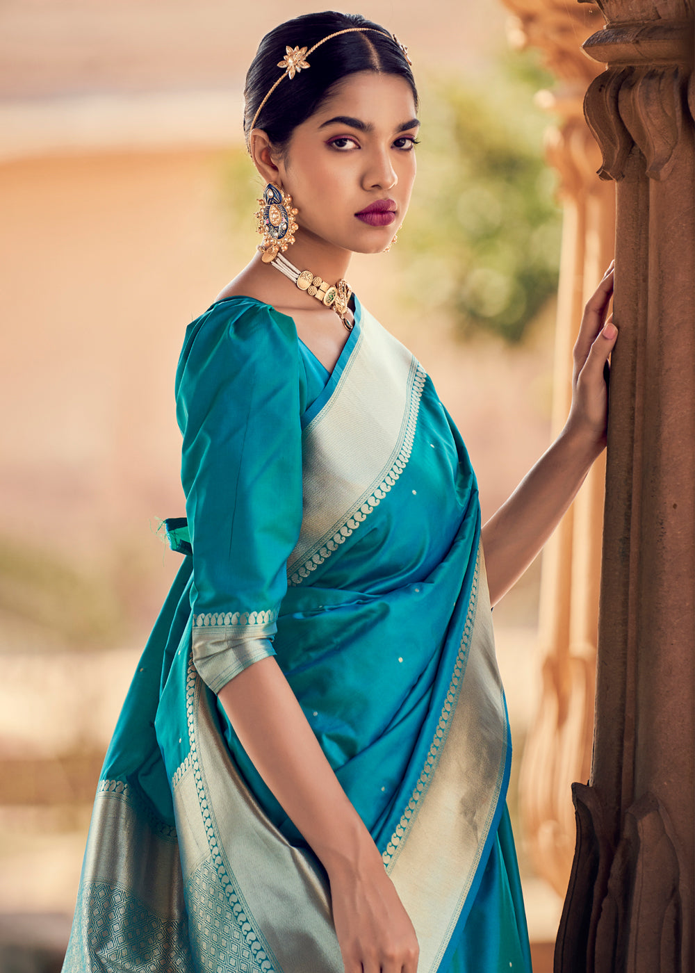 Java Blue Woven Banarasi Satin Silk Saree