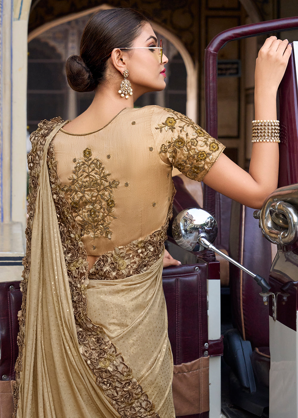 Antique Brown Designer Silk Saree