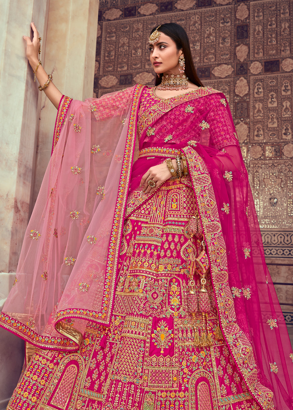 Froly Pink Heavy Embroidered Designer Lehenga