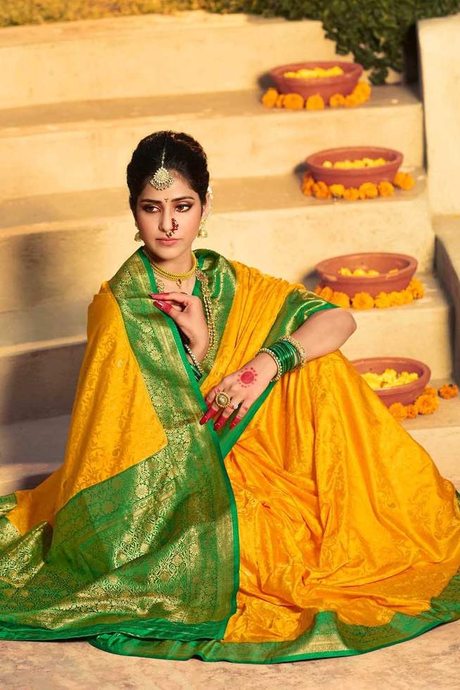 Fuel Yellow Zari Woven Kanjivaram Saree