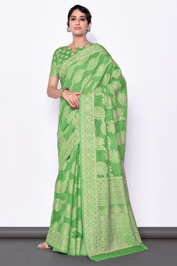 Fern Green Cotton Saree