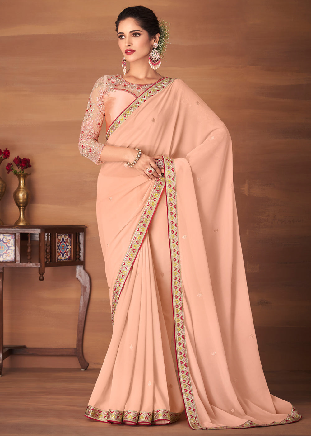 Rose Light Pink Designer Saree with Embroidered Blouse