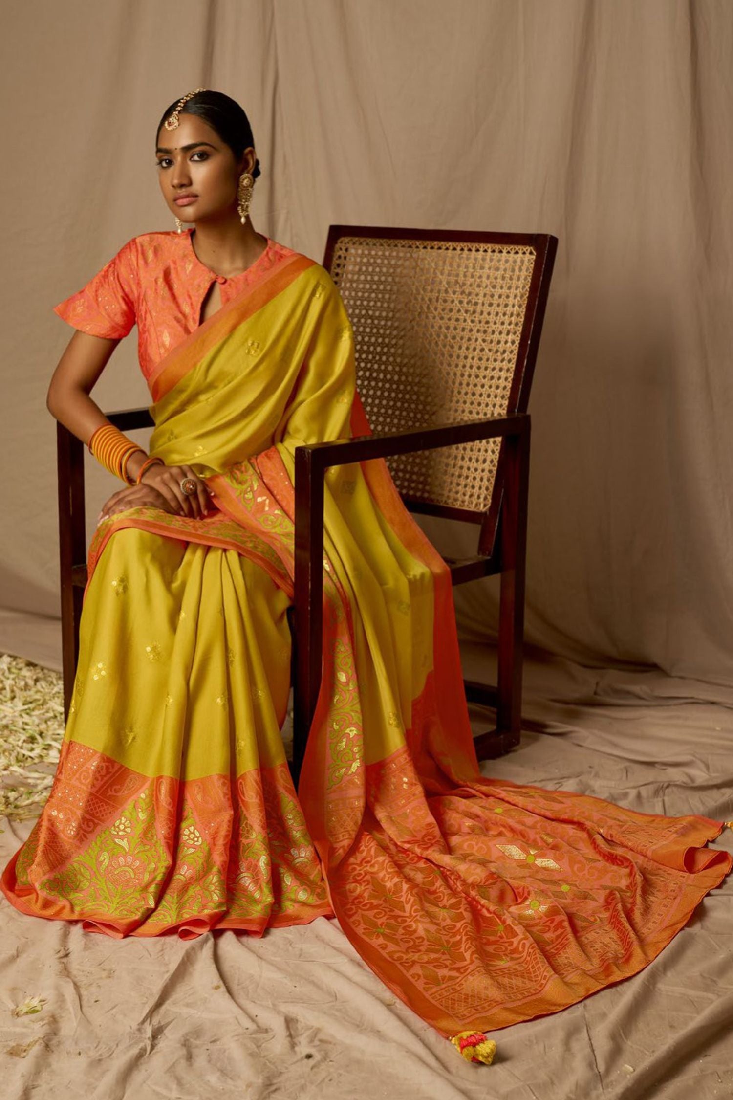 Anzac Yellow Woven Banarasi Silk Saree