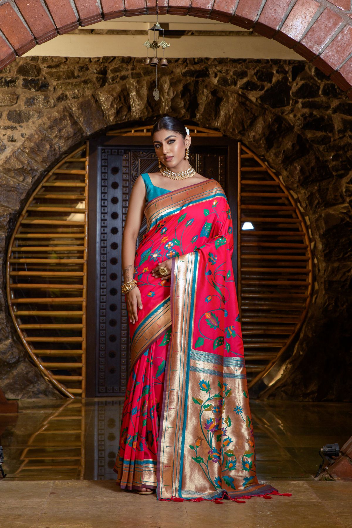 Scarlet Red Banarasi Paithani Silk Saree