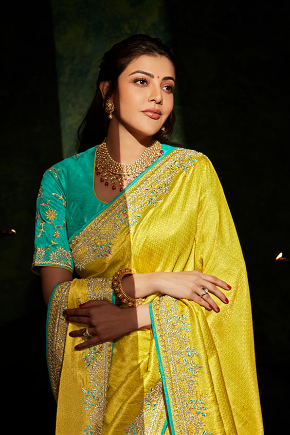 Energy Yellow and Blue South Silk Saree