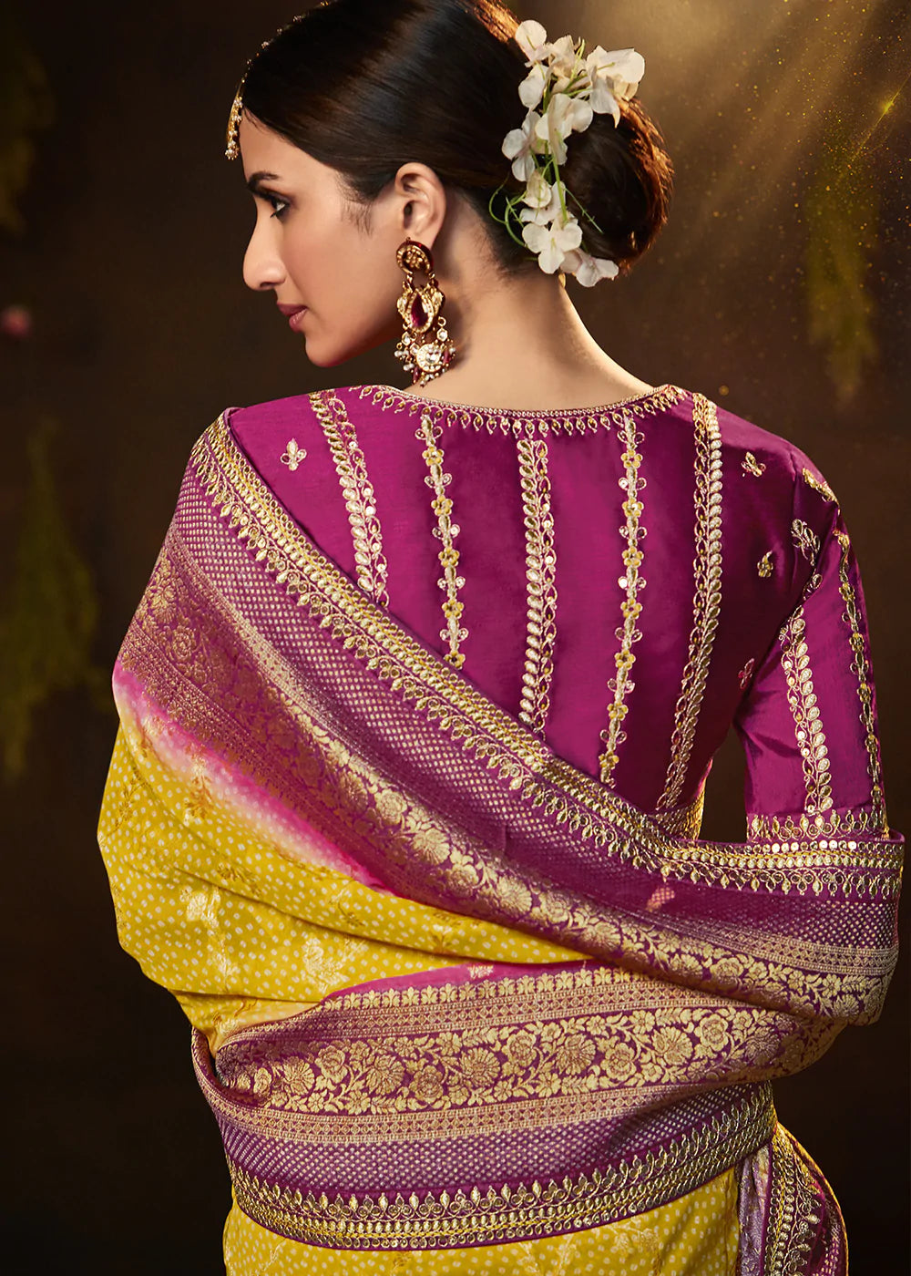 Anzac Yellow Woven Georgette Designer Saree with Embroidered Blouse