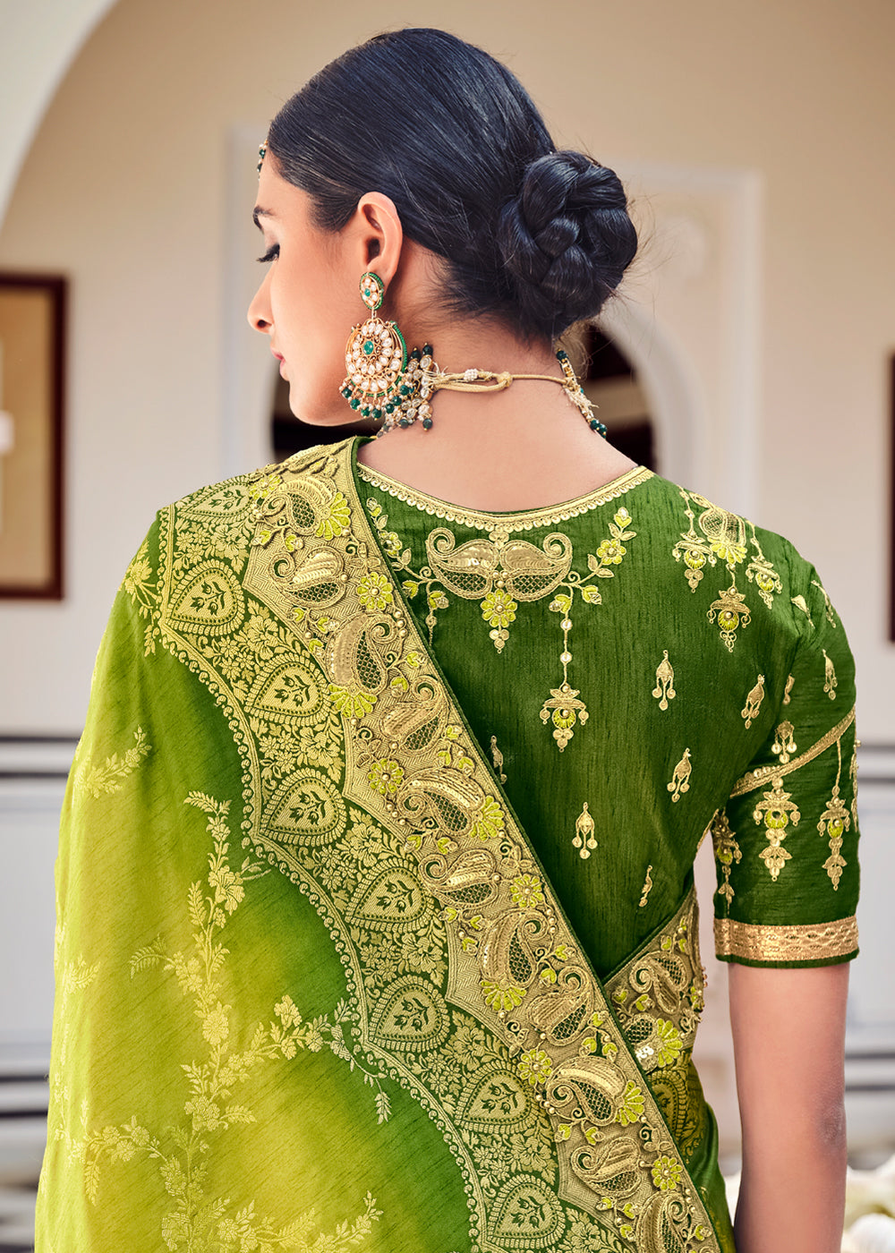 Lemon Green Zari Woven Designer Banarasi Saree