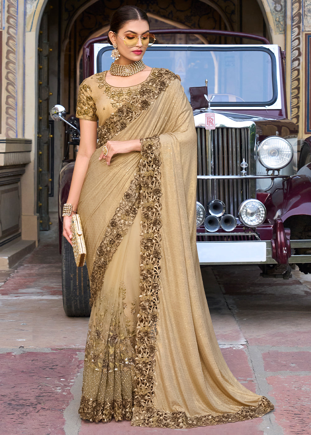 Antique Brown Designer Silk Saree