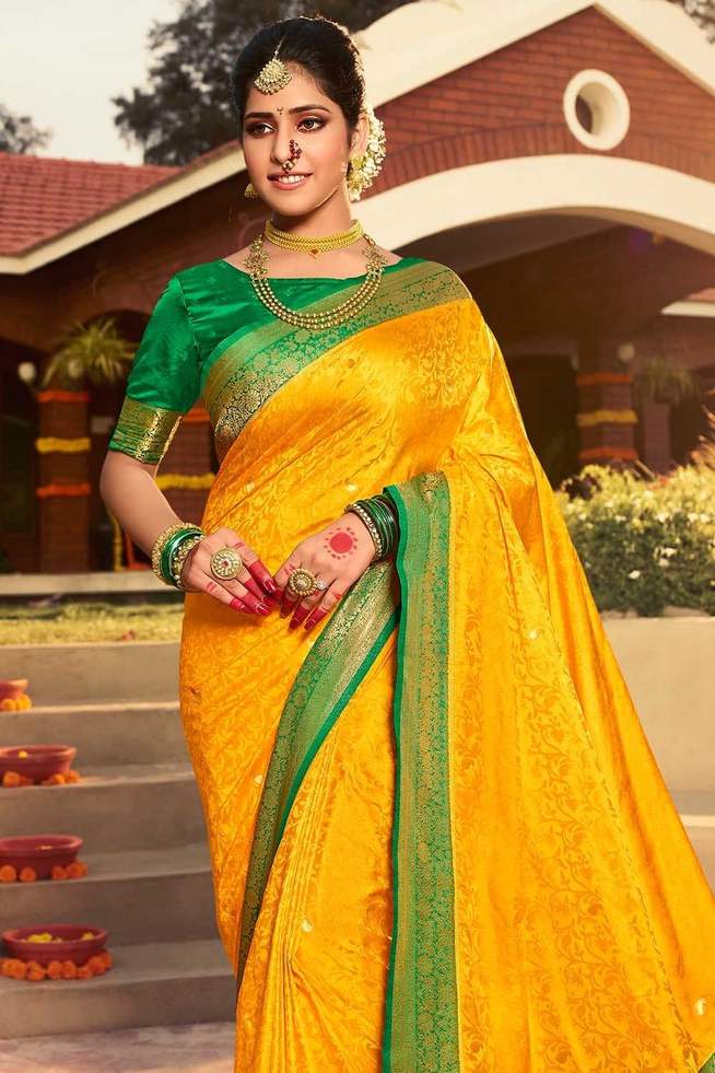 Fuel Yellow Zari Woven Kanjivaram Saree