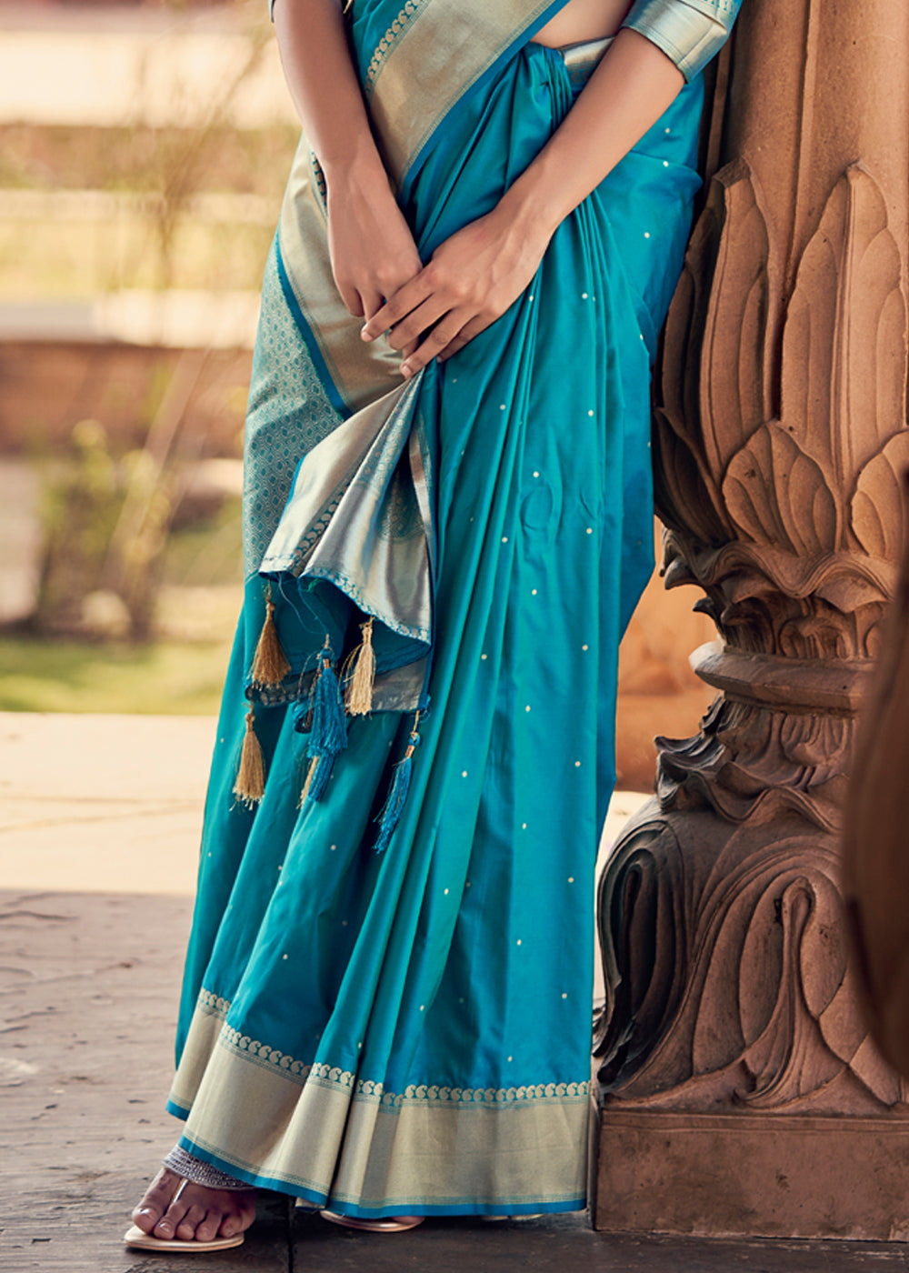 Java Blue Woven Banarasi Satin Silk Saree